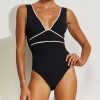 Women Maryan Mehlhorn | Low-Plunge Swimsuit Black-White-Gold