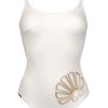 Women Maryan Mehlhorn | Hand-Embroidered Twin-Strap Swimsuit Natural White