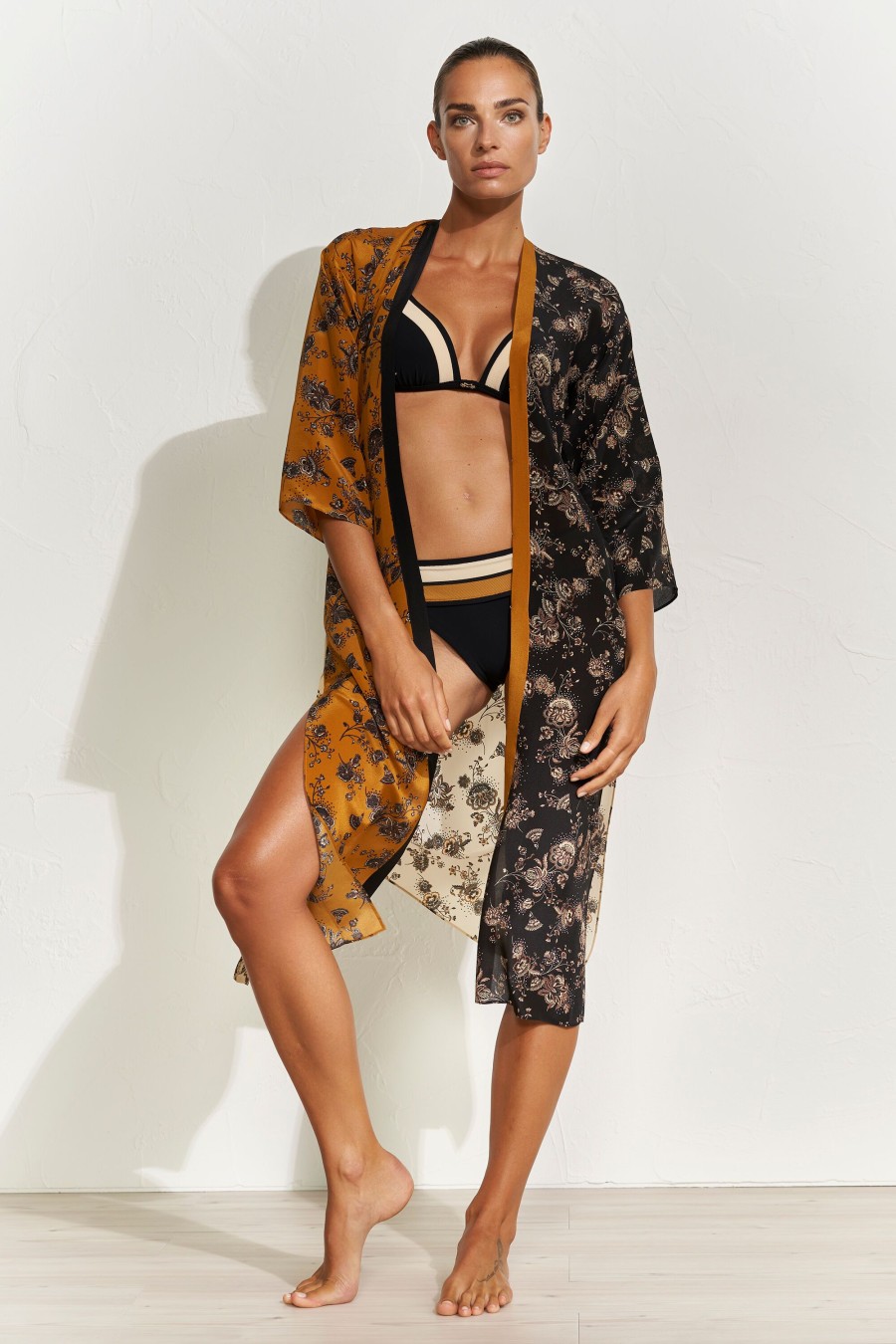 Women Maryan Mehlhorn | Kimono Black-Sand-Caramel